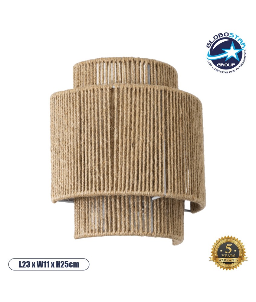 GLOBOSTAR® MABANA 02322 Boho Φωτιστικό Τοίχου - Απλίκα με Ντουί 1 x E27 AC 220-240V IP20 - Μπεζ - Μ23 x Π11 x Υ25cm